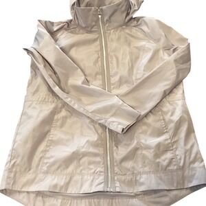 Apana Womens Full Zip Hooded Windbreaker Jacket Beige Mesh Lined Size L